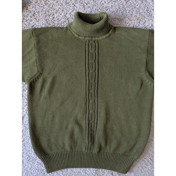 VTG Talbots Cable Knit Turtleneck Sweater XL Dark Green Speckled Cottage Granny - Picture 7 of 8